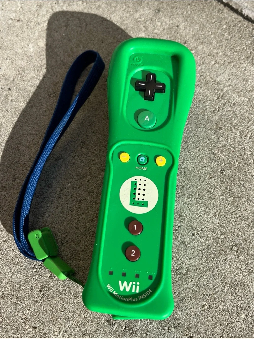 Nintendo Green Wii Remote Plus Controller with Blue Wrist Strap